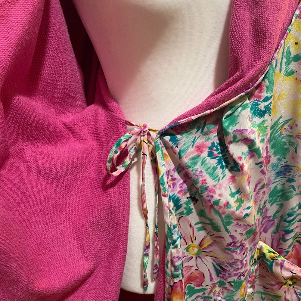 Vtg Victorias Secret Bathrobe One Size Pink Floral Terry Lined Gold Label *FLAWS - Picture 5 of 16